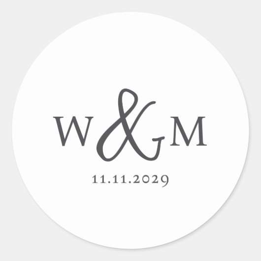 Eenvoudige Elegante Moderne Monogrammed Bruiloft Ronde Sticker (Voorkant)