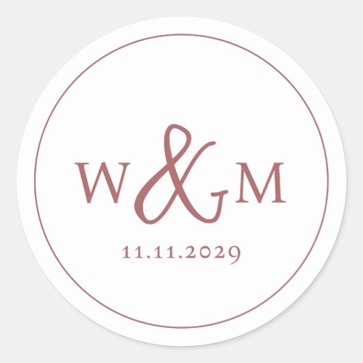 Eenvoudige Elegante Moderne Monogrammed Bruiloft Ronde Sticker (Voorkant)