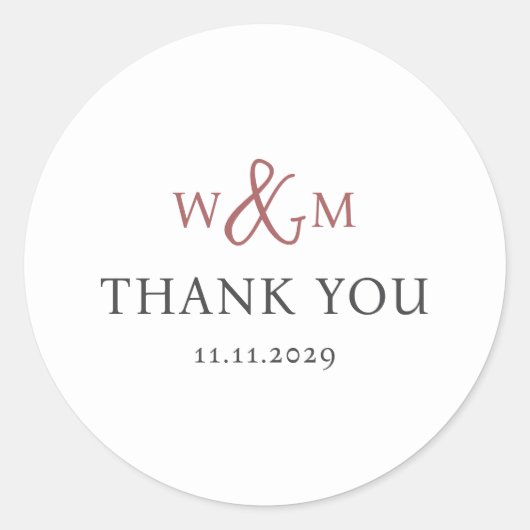 Eenvoudige Elegante Moderne Monogrammed Bruiloft Ronde Sticker (Voorkant)