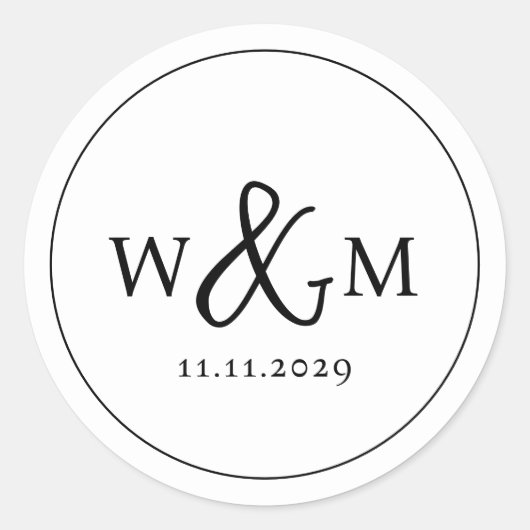 Eenvoudige Elegante Moderne Monogrammed Bruiloft Ronde Sticker (Voorkant)