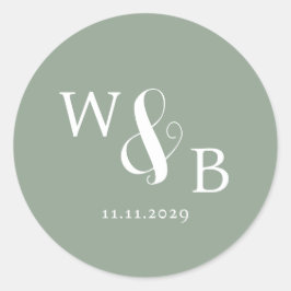 Eenvoudige Elegante Moderne Monogrammed Bruiloft Ronde Sticker