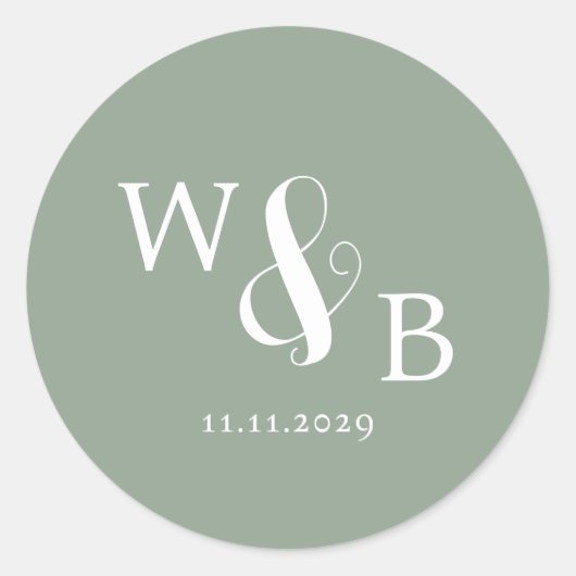 Eenvoudige Elegante Moderne Monogrammed Bruiloft Ronde Sticker (Voorkant)