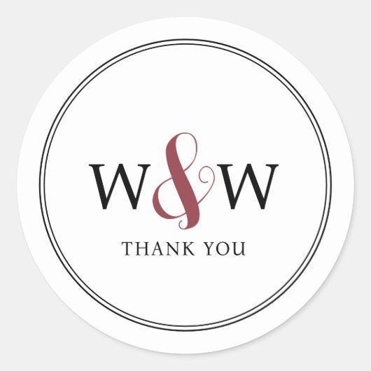 Eenvoudige Elegante Moderne Monogrammed Bruiloft Ronde Sticker (Voorkant)