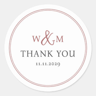 Eenvoudige Elegante Moderne Monogrammed Bruiloft Ronde Sticker