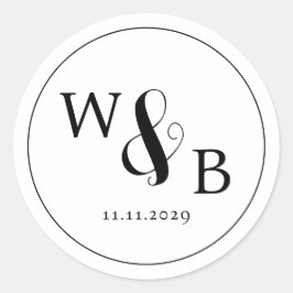 Eenvoudige Elegante Moderne Monogrammed Bruiloft Ronde Sticker