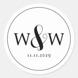 Eenvoudige Elegante Moderne Monogrammed Bruiloft Ronde Sticker