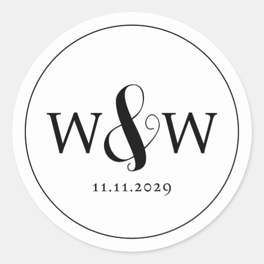 Eenvoudige Elegante Moderne Monogrammed Bruiloft Ronde Sticker (Voorkant)
