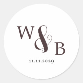 Eenvoudige Elegante Moderne Monogrammed Bruiloft Ronde Sticker