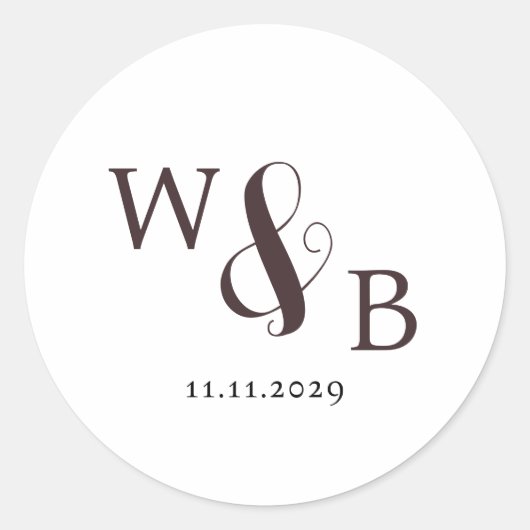 Eenvoudige Elegante Moderne Monogrammed Bruiloft Ronde Sticker (Voorkant)