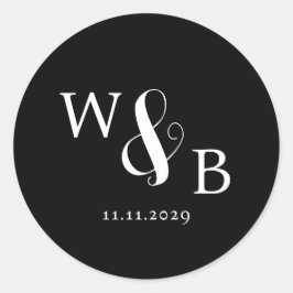 Eenvoudige Elegante Moderne Monogrammed Bruiloft Ronde Sticker