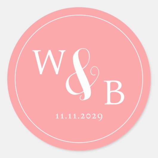 Eenvoudige Elegante Moderne Monogrammed Bruiloft Ronde Sticker (Voorkant)