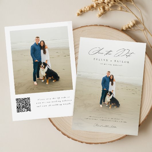 Eenvoudige Elegante Moderne QR Code Foto Bruiloft Save The Date