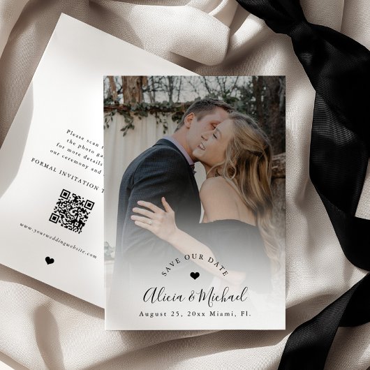 Eenvoudige elegante moderne QR-code foto bruiloft Save The Date