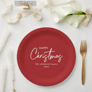 Eenvoudige Elegante Moderne Rode Gelukkige Kerstmi Papieren Bordje