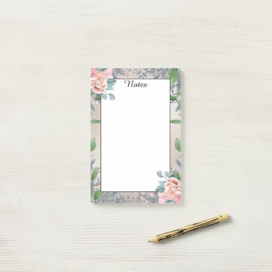 Eenvoudige elegante moderne roze rozen post-it® notes (Op bureau)