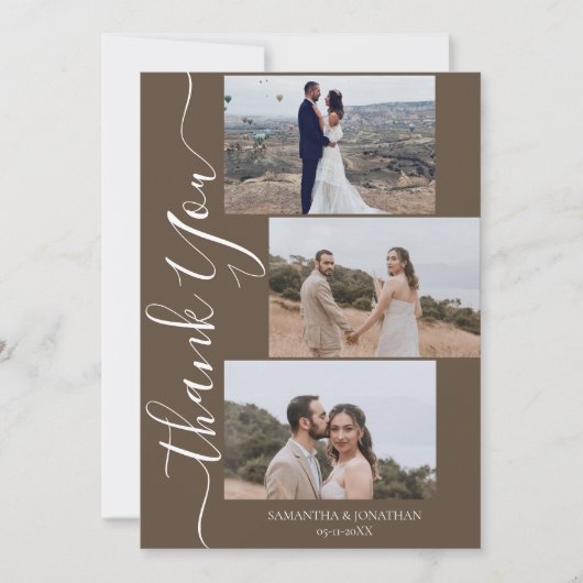 Eenvoudige Elegante Moderne Script 6 foto's bruilo Bedankkaart (Voorkant)