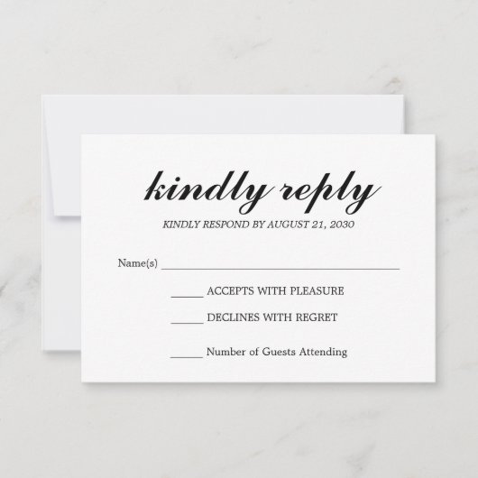 Eenvoudige Elegante Moderne Script Bruiloft RSVP Z Kaartje (Voorkant)
