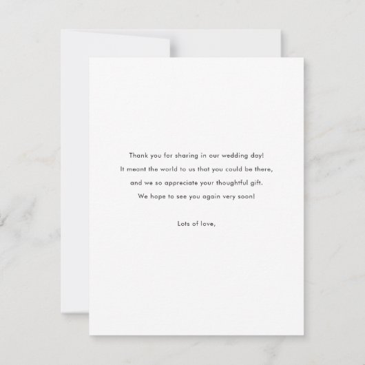 Eenvoudige Elegante Moderne Script Één Fotohuwelij Bedankkaart (Achterkant)