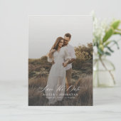 Eenvoudige elegante moderne script foto bruiloft save the date (Staand voorkant)