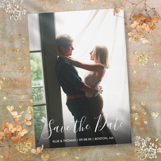 Eenvoudige Elegante Moderne Script Foto Save The Date