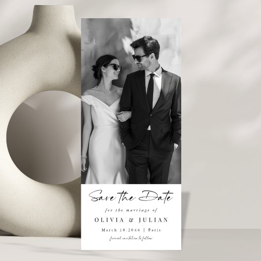 Eenvoudige Elegante Moderne Script Huwelijksfoto Save The Date