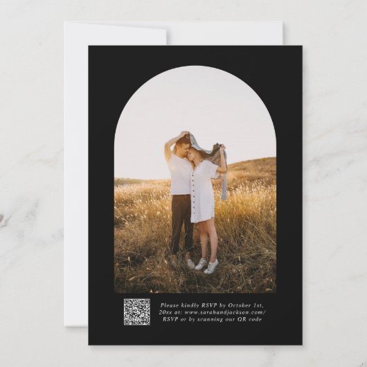 Eenvoudige elegante moderne script QR-code bruilof Kaart (Achterkant)