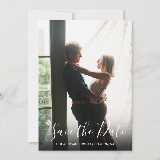 Eenvoudige elegante moderne scriptfoto save the date (Voorkant)