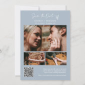 Eenvoudige Elegante Moderne Stoffige Blauwe QR Cod Save The Date (Achterkant)