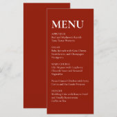 Eenvoudige Elegante Moderne Trouwmenu Rood Menu (Voorkant / Achterkant)