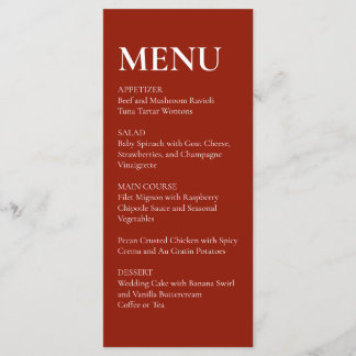 Eenvoudige Elegante Moderne Trouwmenu Rood Menu