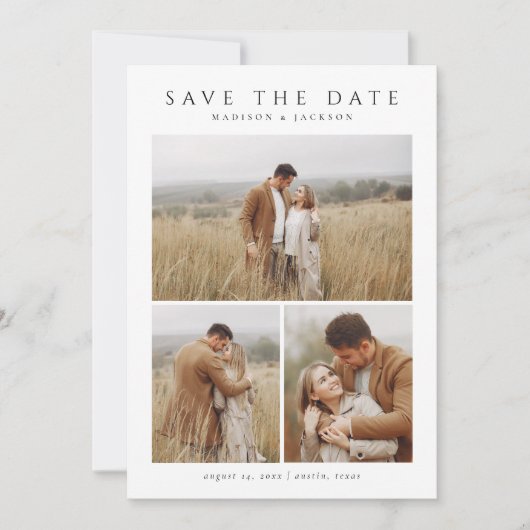 Eenvoudige Elegante Moderne Vier Foto Save The Date (Voorkant)
