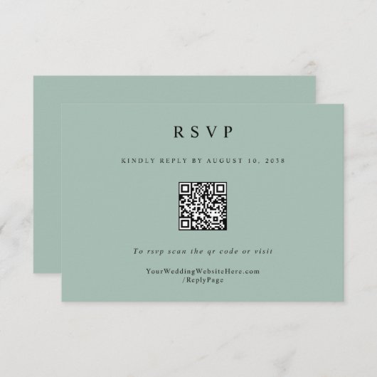 Eenvoudige Elegante Moderne Wijze Groene Huwelijk  RSVP Kaartje (Voorkant / Achterkant)
