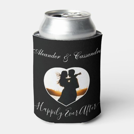 Eenvoudige Elegante Moderne Zwart Wit foto bruilof Blikjeskoeler (Blikje Voorkant)