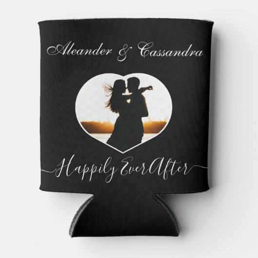 Eenvoudige Elegante Moderne Zwart Wit foto bruilof Blikjeskoeler (Voorkant)