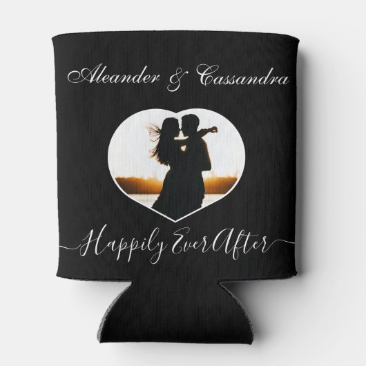 Eenvoudige Elegante Moderne Zwart Wit foto bruilof Blikjeskoeler (Achterkant)