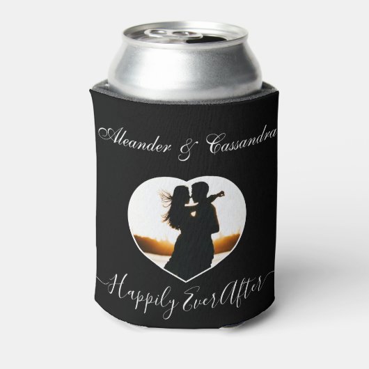 Eenvoudige Elegante Moderne Zwart Wit foto bruilof Blikjeskoeler (Blikje Achterkant)