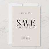 Eenvoudige elegante moderne zwarte en ivoren chiqu save the date (Voorkant)