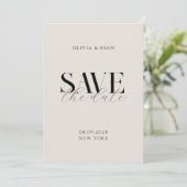 Eenvoudige elegante moderne zwarte en ivoren chiqu save the date (Staand voorkant)