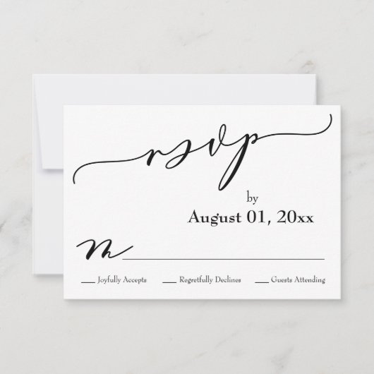 Eenvoudige, elegante, moderne zwarte en witte RSVP (Voorkant)