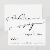 Eenvoudige, elegante, moderne zwarte en witte RSVP (Voorkant / Achterkant)