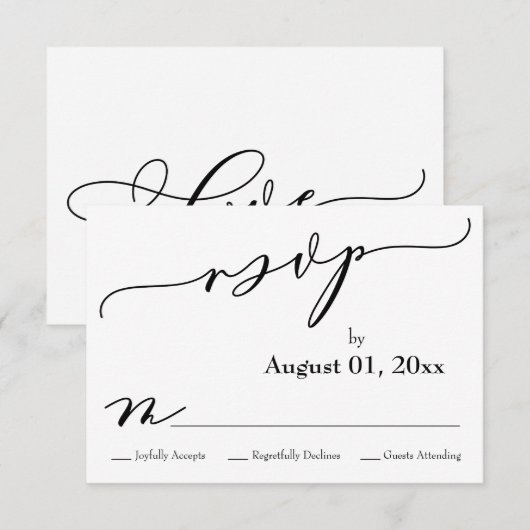 Eenvoudige, elegante, moderne zwarte en witte RSVP (Voorkant / Achterkant)