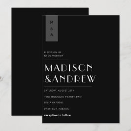 Eenvoudige Elegante Moderne Zwarte Witte Monogram  Kaart