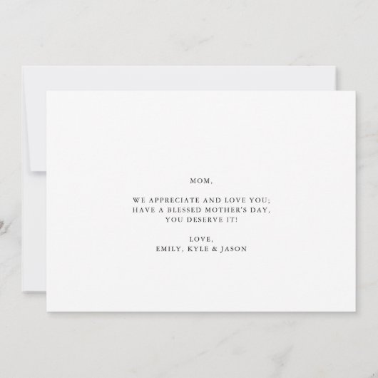 Eenvoudige elegante Moederdag Kaart (Achterkant)