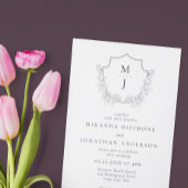 Eenvoudige Elegante Monogram Crest Bruiloft Kaart
