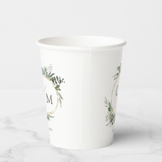 Eenvoudige elegante monogram eucalyptus papieren bekers (Rechts)