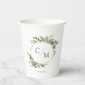 Eenvoudige elegante monogram eucalyptus papieren bekers (Voorkant)