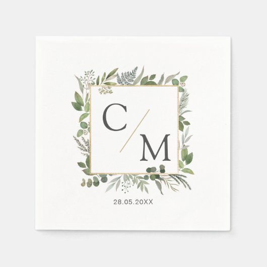 Eenvoudige elegante monogram eucalyptus servet (Voorkant)