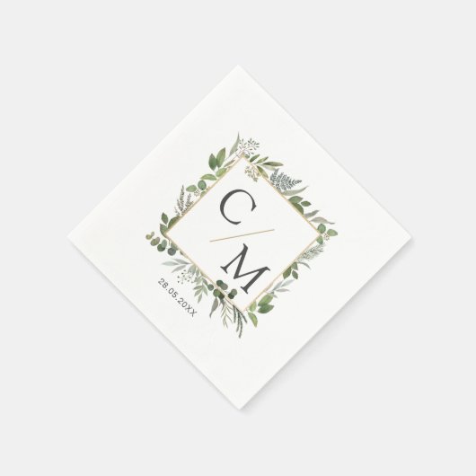 Eenvoudige elegante monogram eucalyptus servet (Hoek)