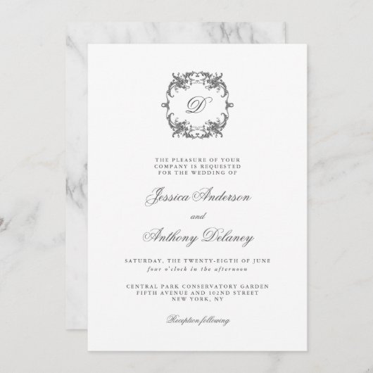 Eenvoudige Elegante Monogram Klassieke Bruiloft Kaart (Voorkant / Achterkant)