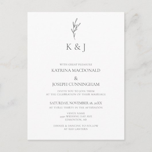 Eenvoudige Elegante Monogram Minimalistische Chiqu Briefkaart (Voorkant)